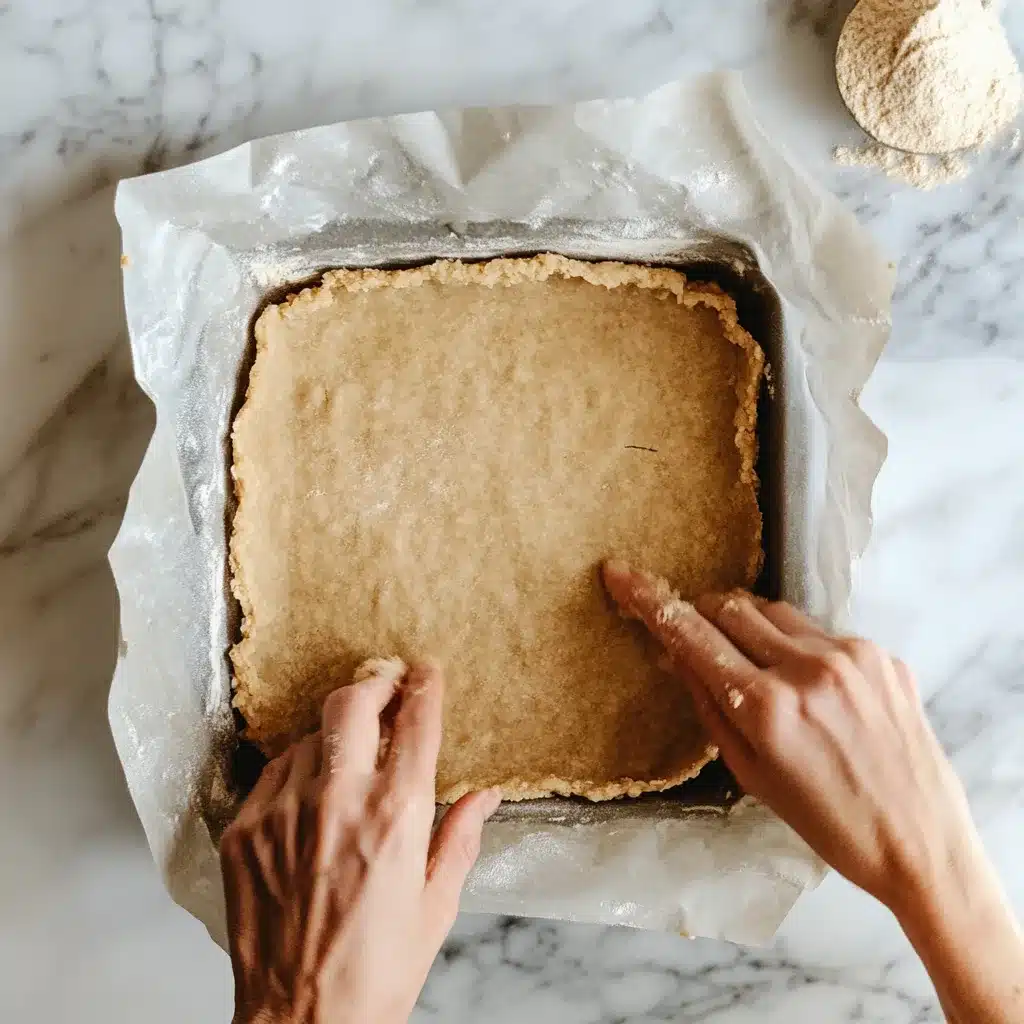 The Ultimate Guide to Keto No Bake Lemon Bars (Only 2g Net Carbs!) keto no bake lemon bars Pressing almond flour crust for keto no bake lemon bars
