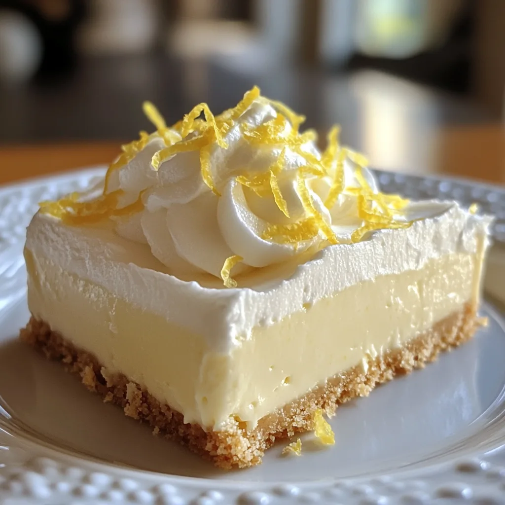 No-Bake Lemon Cheesecake Bars – Creamy, Zesty & Oven-Free Delight no-bake lemon cheesecake bars No-bake lemon cheesecake bars topped with whipped cream